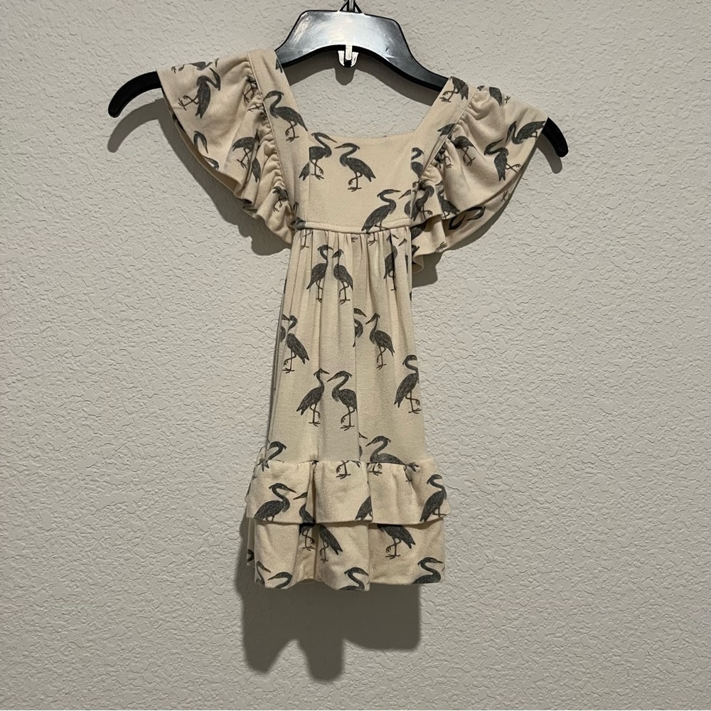 The Woods by Kate Quinn Ruffle Criss Cross Back Dress Heron Print Size 12-18mos